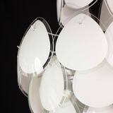 Vistosi White Murano Glass teardrop-shaped discs Chandelier, Italy, 1970s