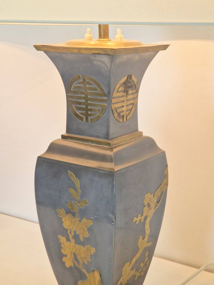 Vintage Asian Table Lamps in Pewter and Brass, 1950s, Set of 2