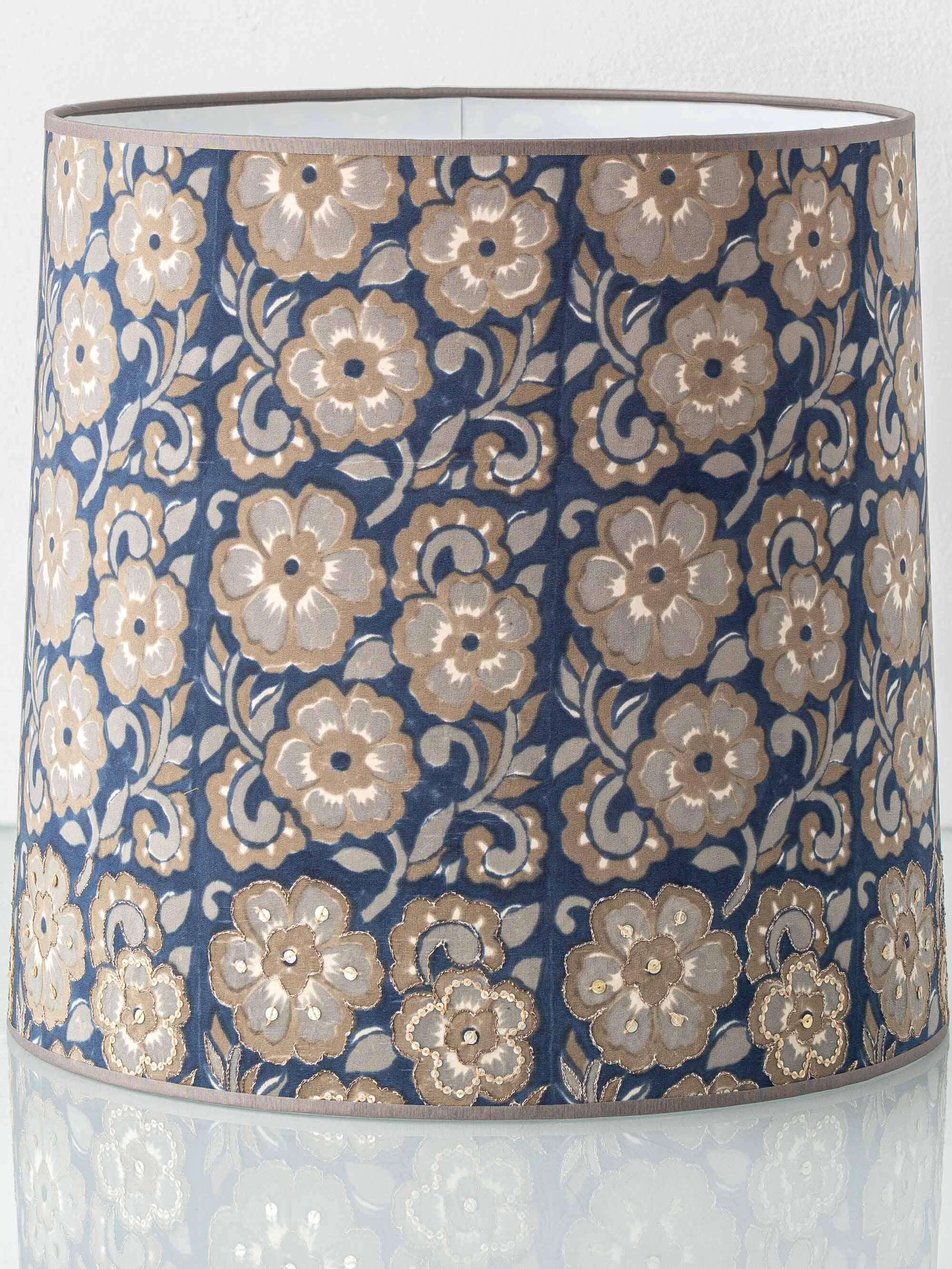 Blue and white porcelain table lamp by Lladró with floral shade in new silk.