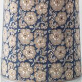 Blue and white porcelain table lamp by Lladró with floral shade in new silk.