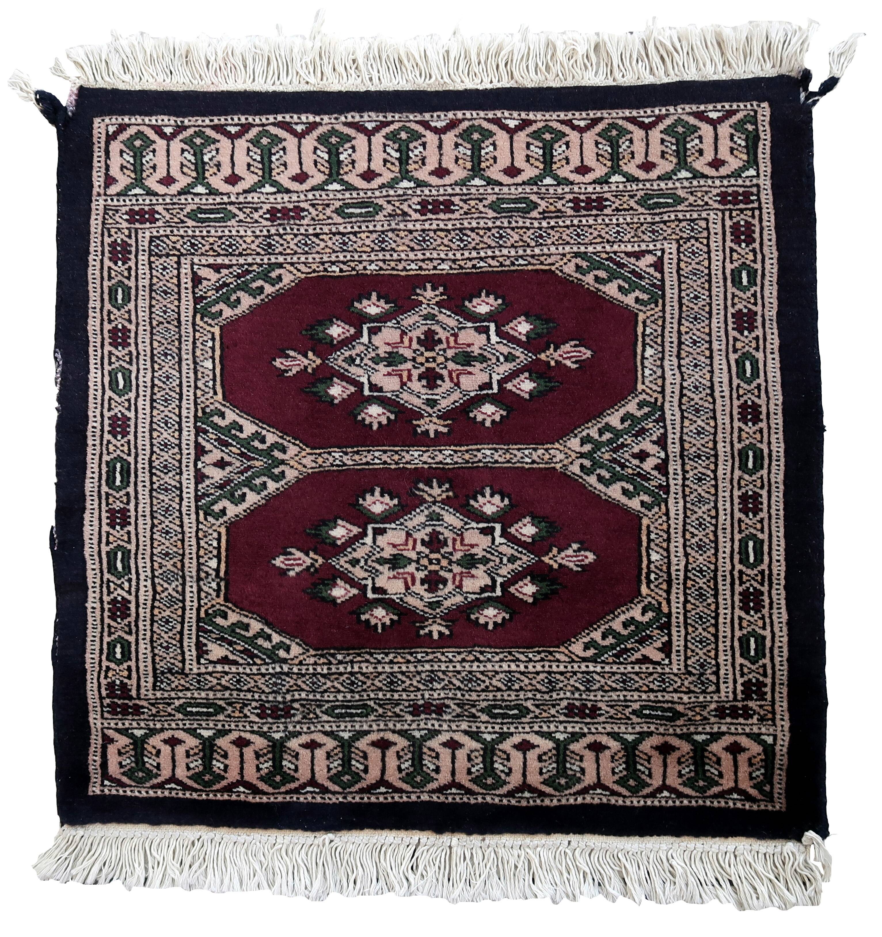 Tapis vintage ouzbek Bukhara fait main en laine – 55 x 65 cm – Années 1970