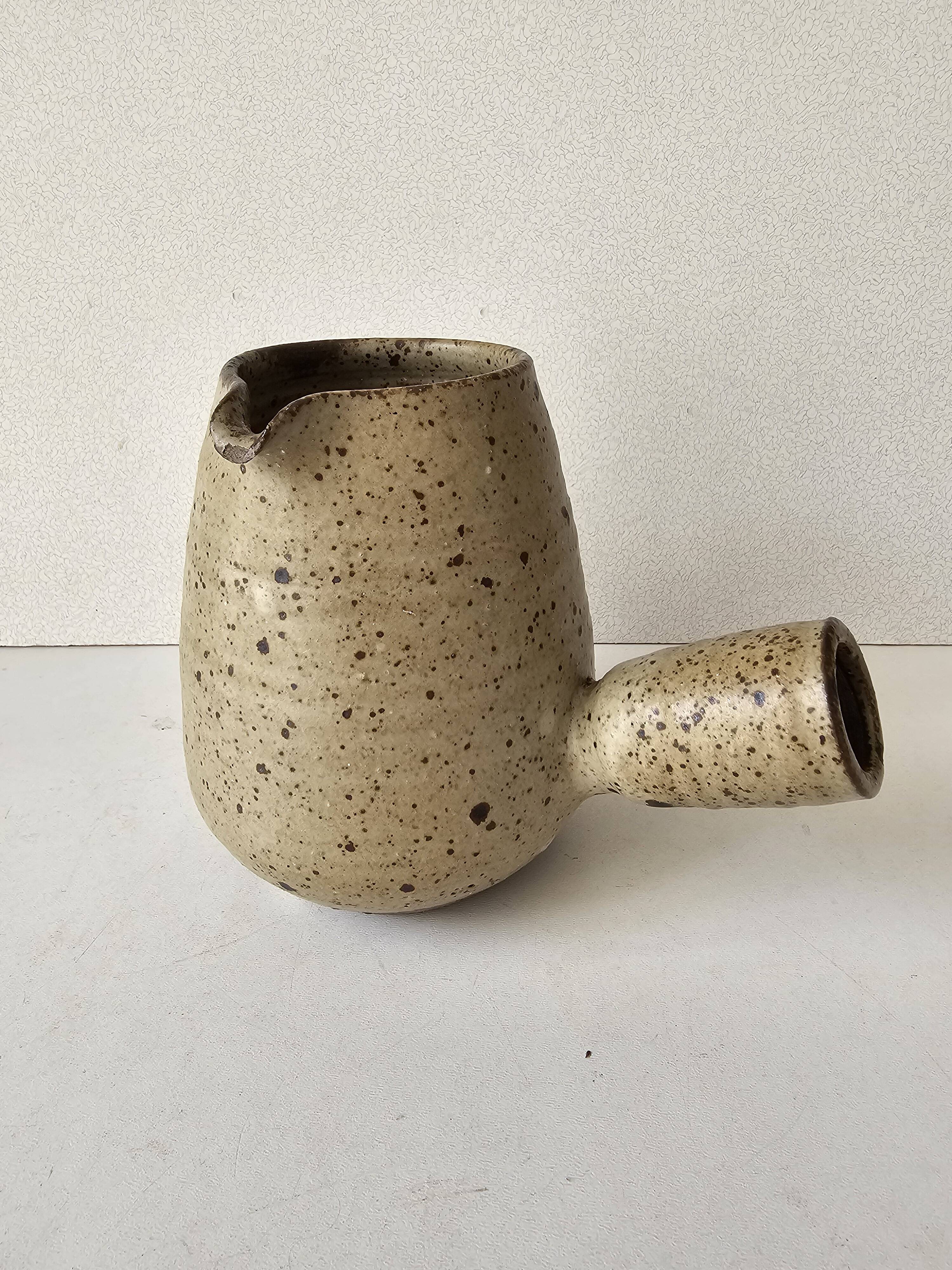 Ceramic stoneware milk jug with spout and signed Corsican pictogram