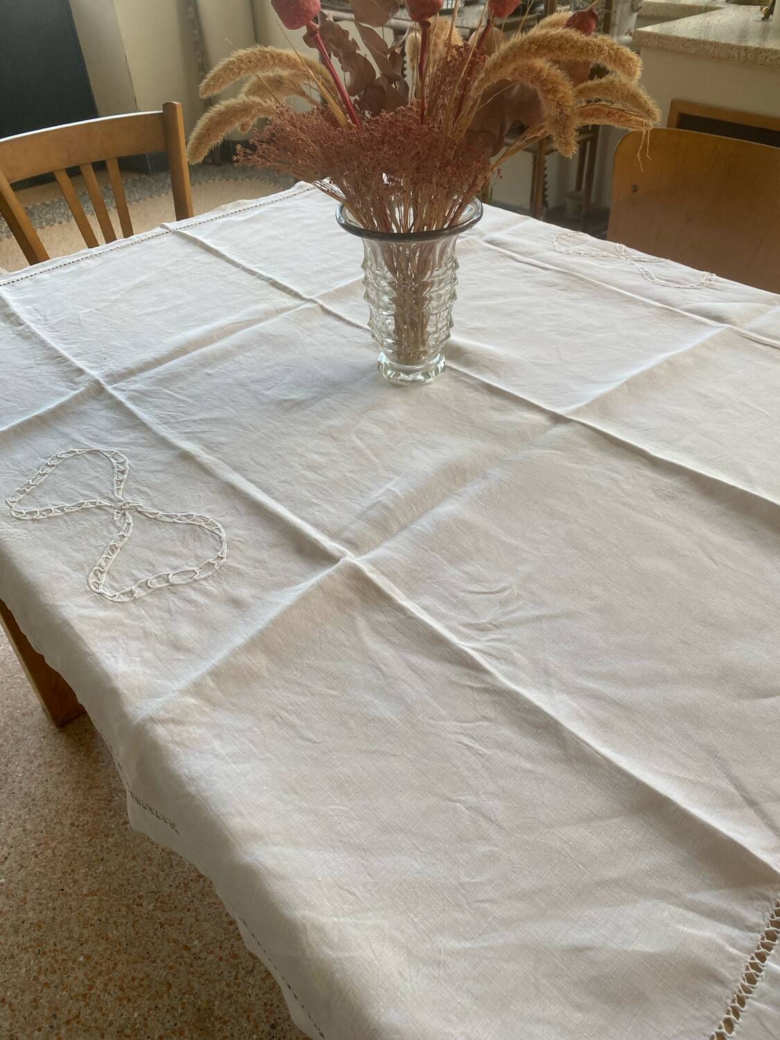 Embroidered linen tablecloth