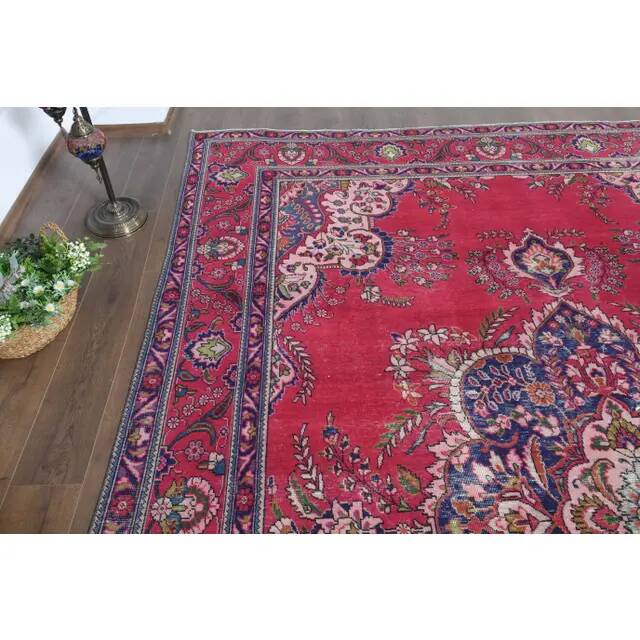 1970s Vintage Persian Handmade Wool Cotton Pink Area Rug  282x397