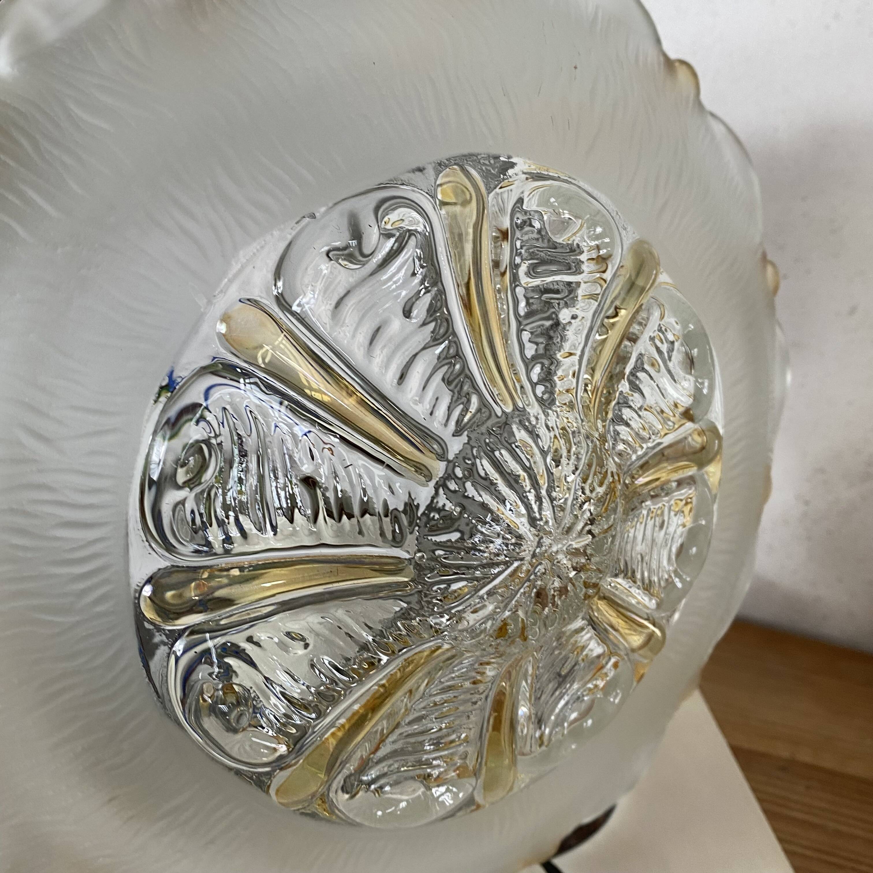 Wall-mounted ceiling light with transparent and amber glass, vintage luminaire.