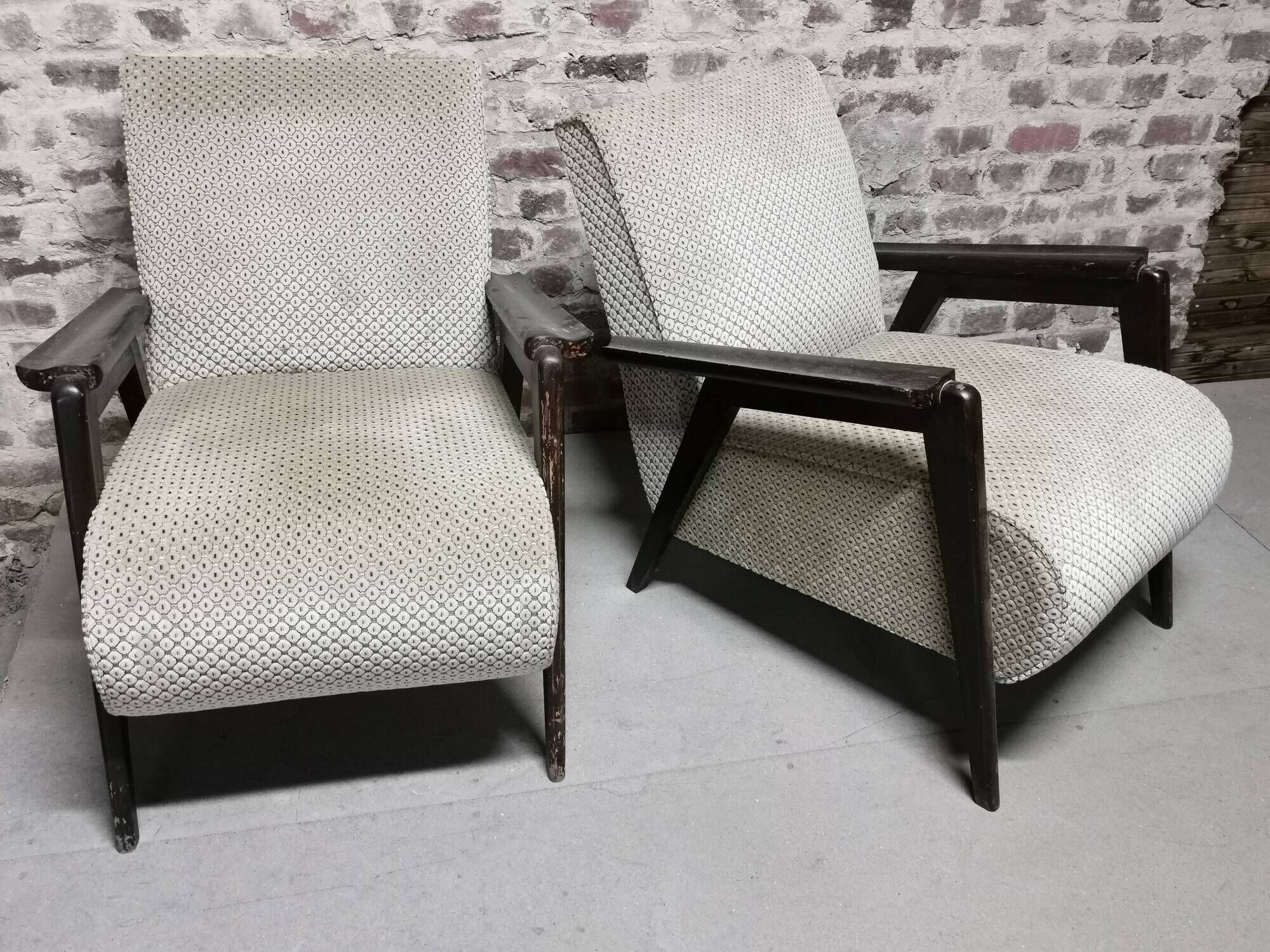 Paire de Fauteuils club / Chauffeuse vintage 50's , pieds compas