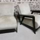 Paire de Fauteuils club / Chauffeuse vintage 50's , pieds compas