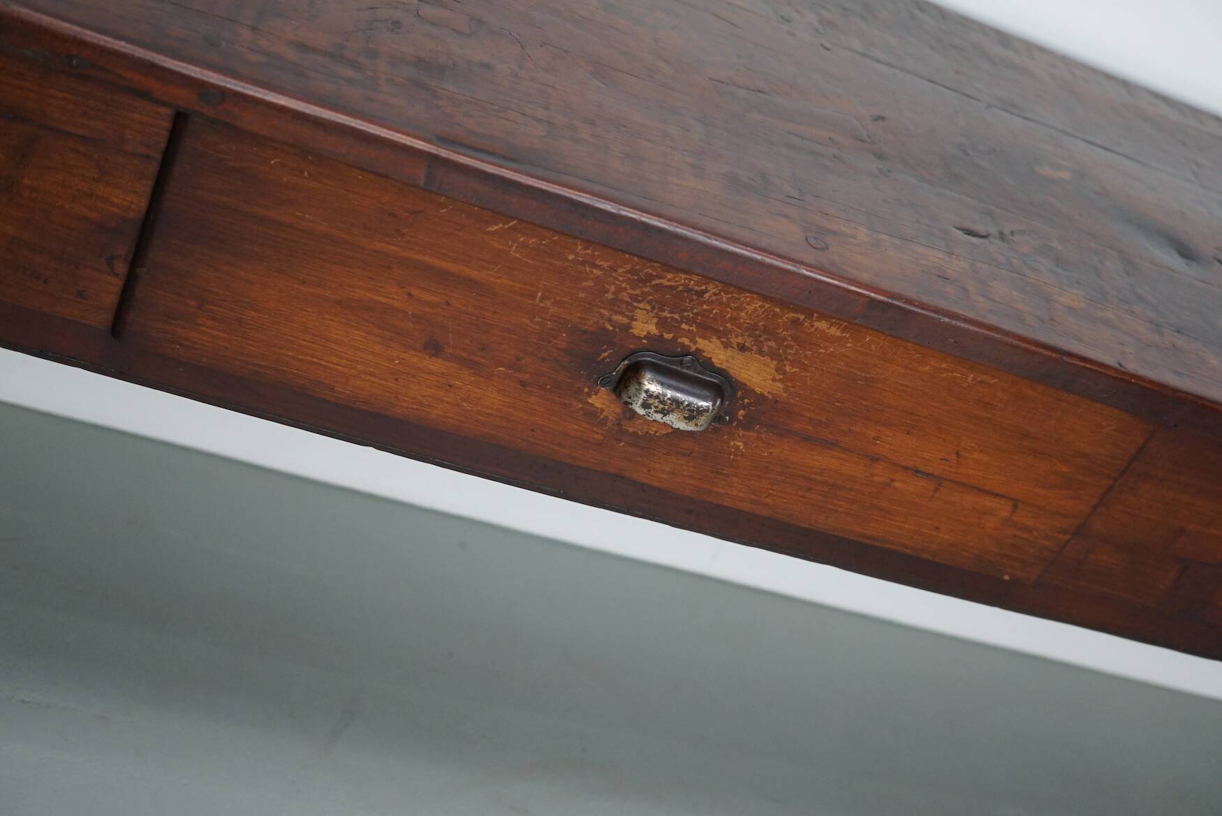 Vintage Large French Teak Rustic Colonial Farmhouse Side Table