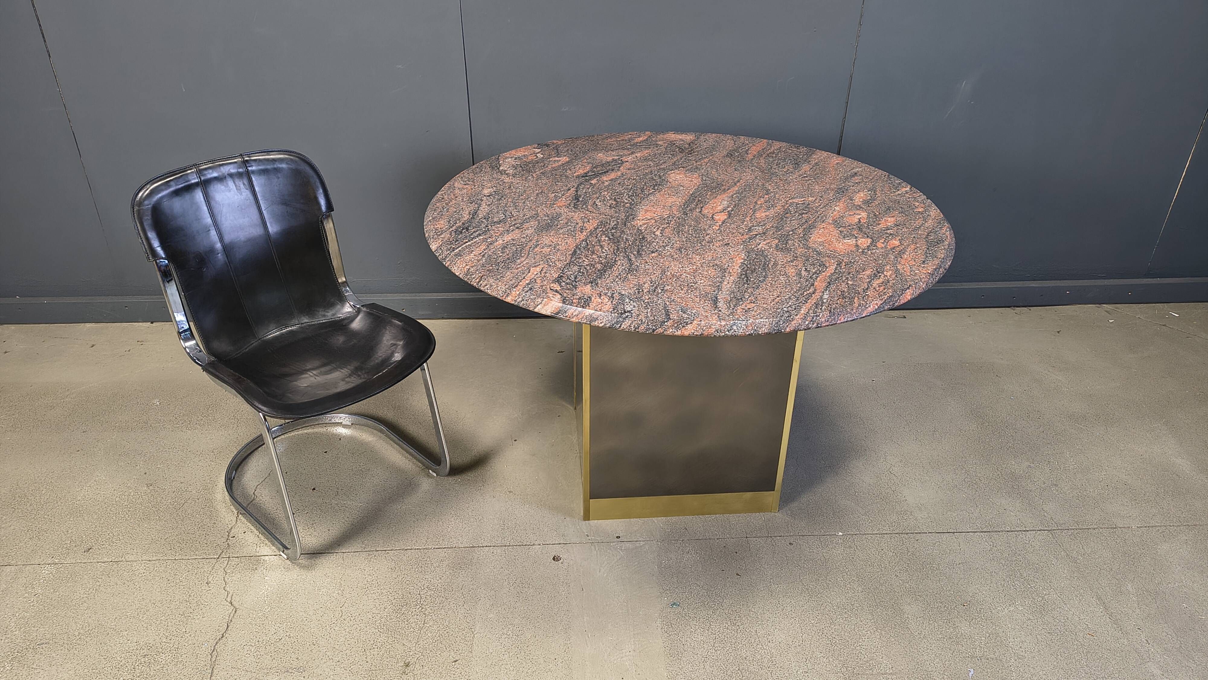 Vintage round granite and brass center table by Belgochrom , 1970s
