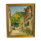 Oil on canvas "Animated village lane" Signed Lespagnol 59 20th century