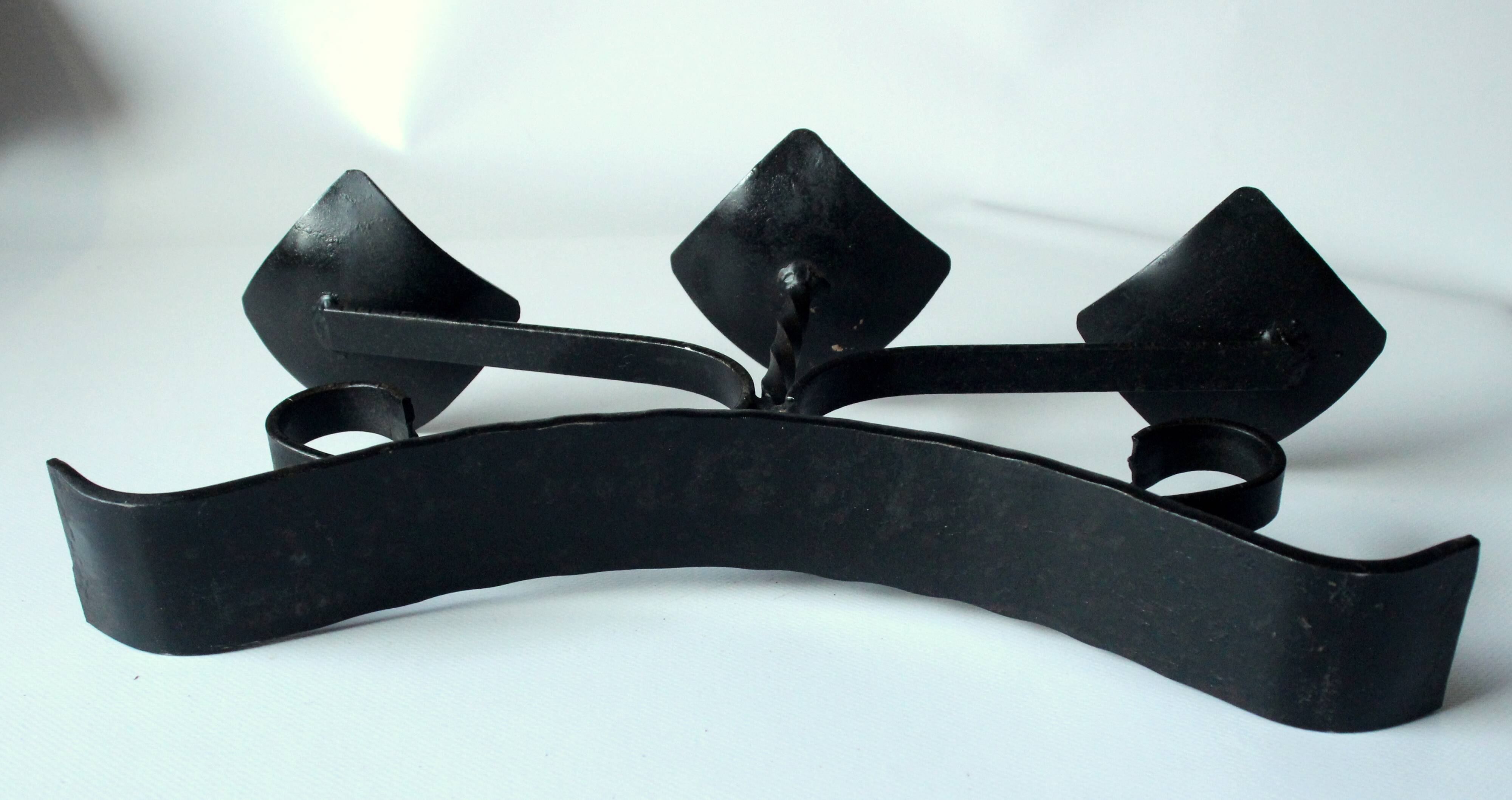 Handmade wrought iron candle holder, 3 arms, vintage