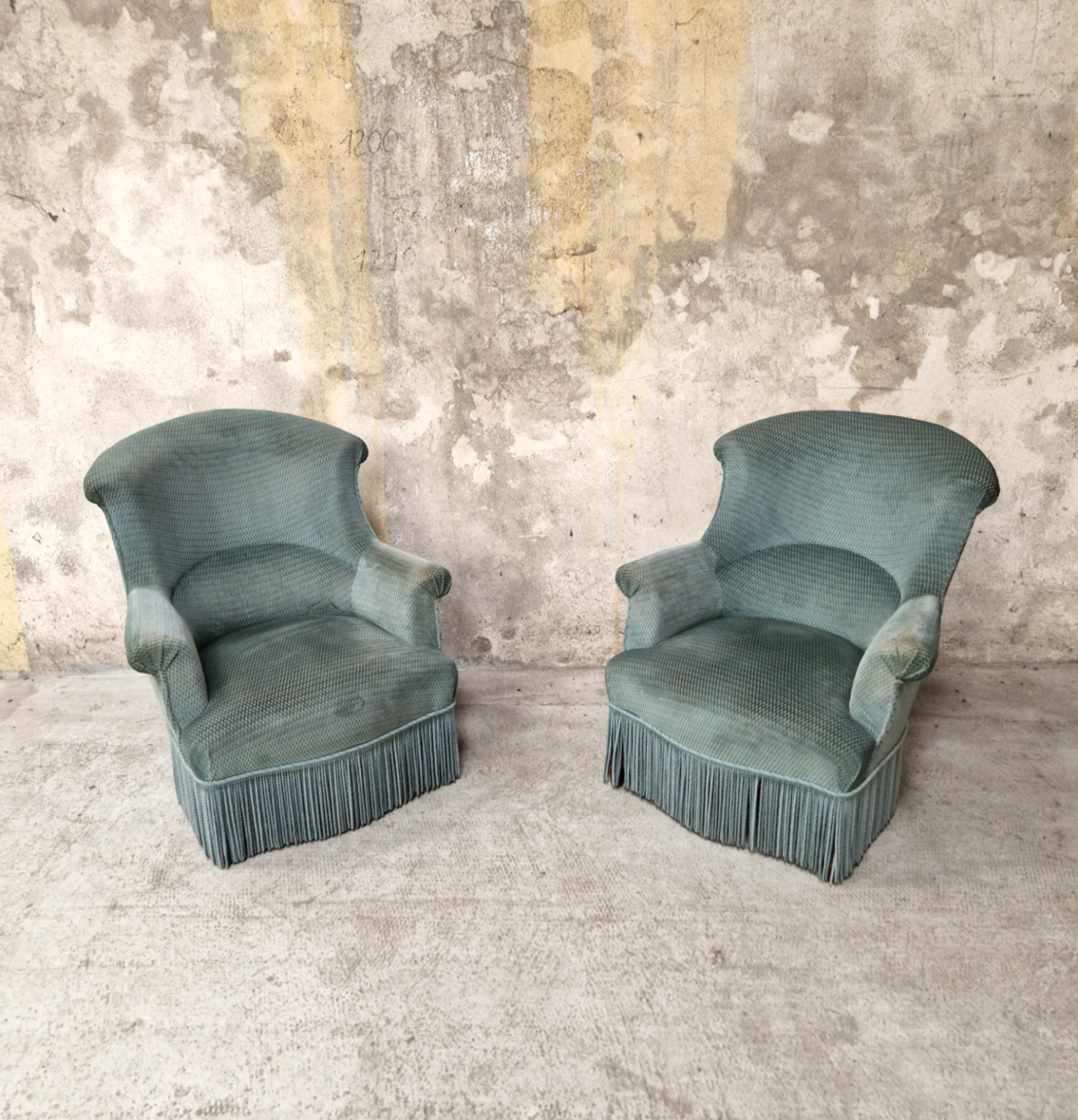 Pair of blue velvet toad armchairs