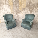 Pair of blue velvet toad armchairs