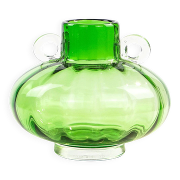 Mid-century modern vase, turquoise glass, Poland, 1970s