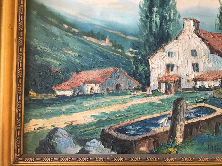Oil on canvas painting landscape of the vosges signed Milio Burquin