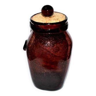 Bouteille bonbonne BIOT en verre bullé rose violine boite Rhumtopf vintage