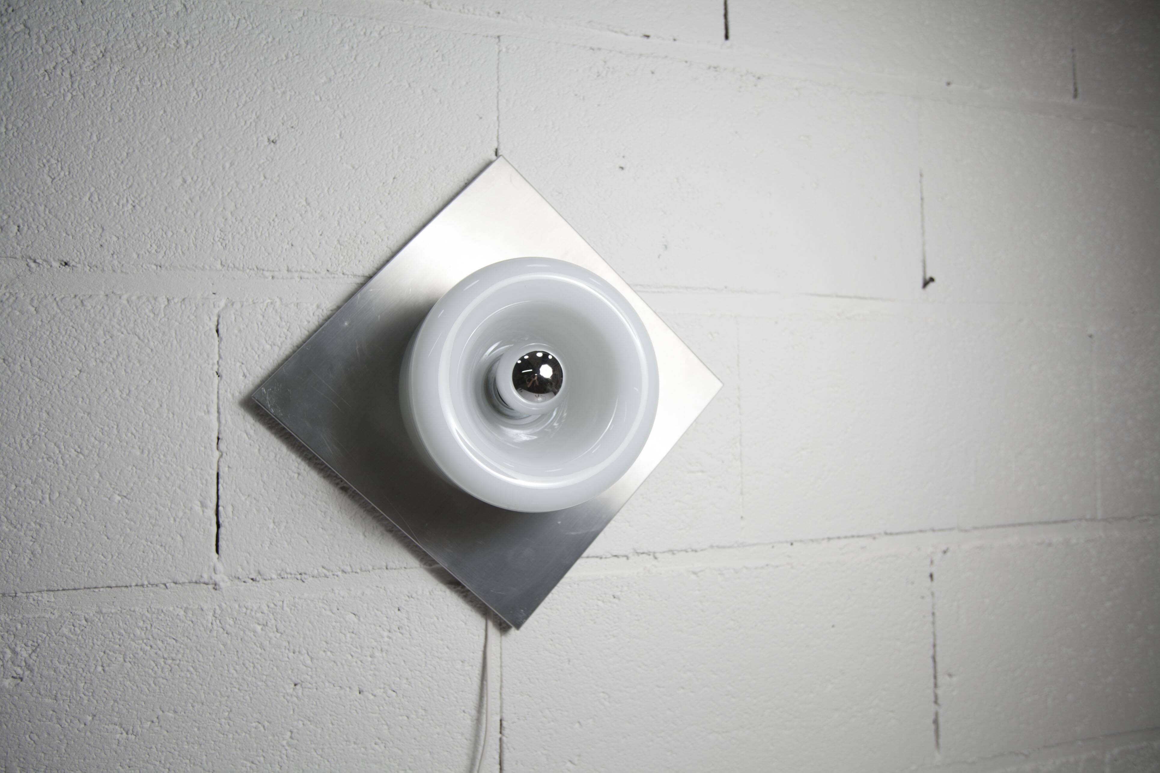 Doria Wall Light 1960 Alu Opaline + chrome LED bulb, Germany