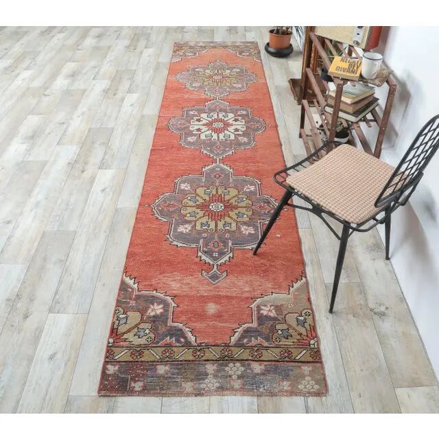 Couloir oriental turc vintage des années 1970, noué à la main, 83x352.