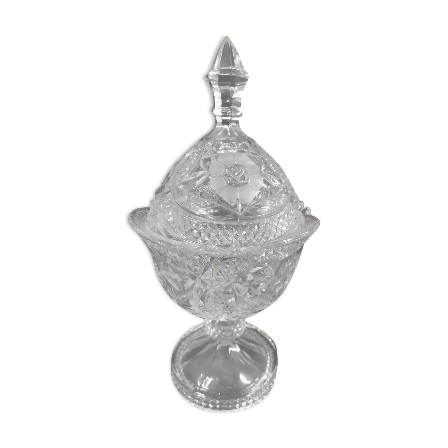 Sugar candy drager vintage crystal on foot 28cm