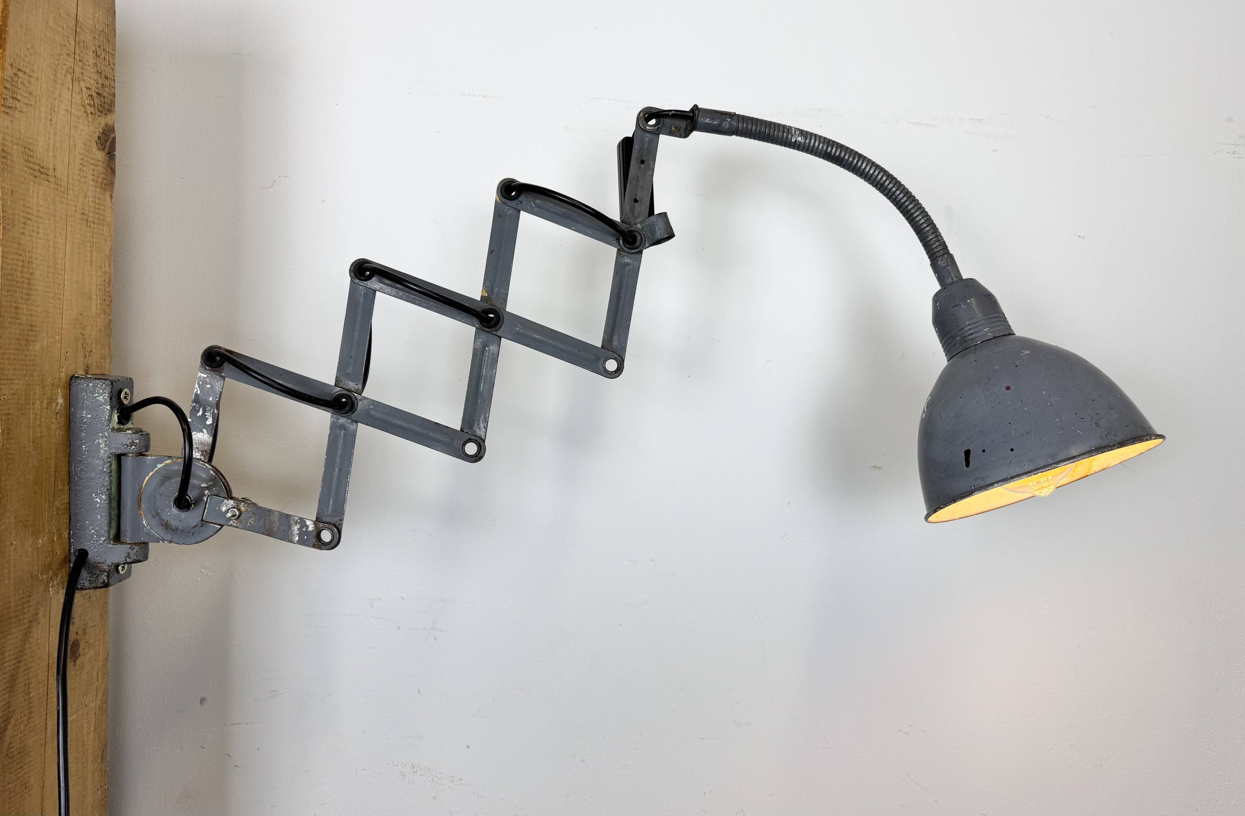 Grey Industrial Gooseneck Scissor Wall Lamp from Elektroinstala, 1960s