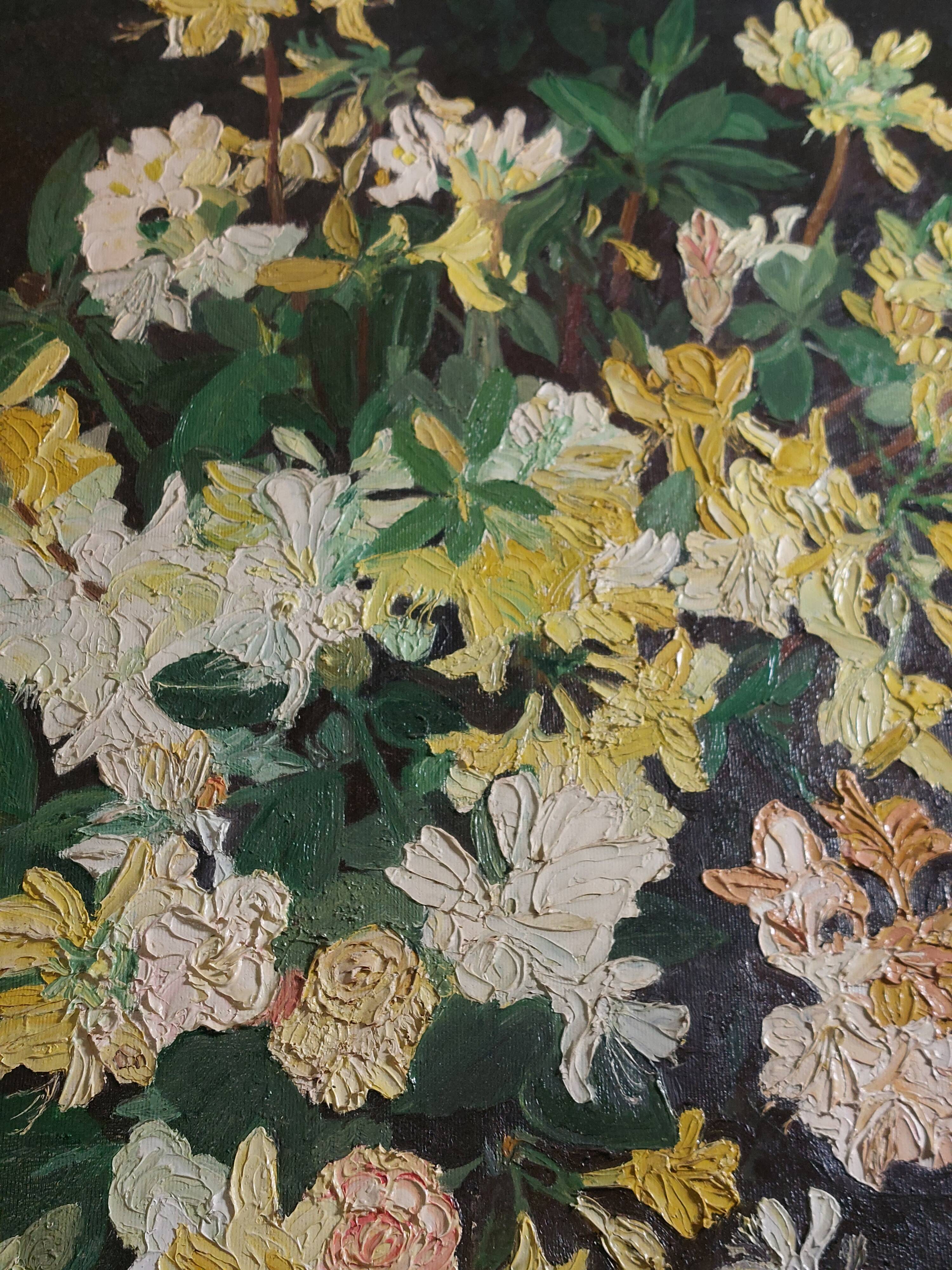 Peinture à l'huile, pastel vintage "bouquet de fleurs"