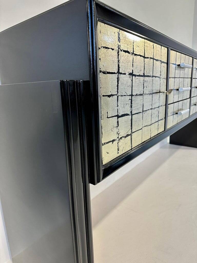 Italian Midcentury Black and Silver Leaf Sideboard, 1950s