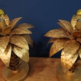Hollywood Regency Palm Tree Lamp Trio – Hammered Gold Metal