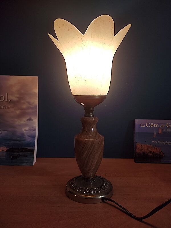 Bedside lamp marble brass tulip glass paste dp 0123259