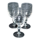 Set of 3 antique crystal wine glasses engraved guilloche pantogravure 13.5cm