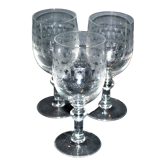 Set of 3 antique crystal wine glasses engraved guilloche pantogravure 13.5cm