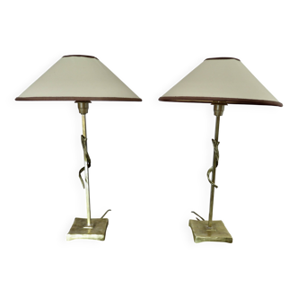 Pair of gilded brass lamps in the style of Fondica, 1970s