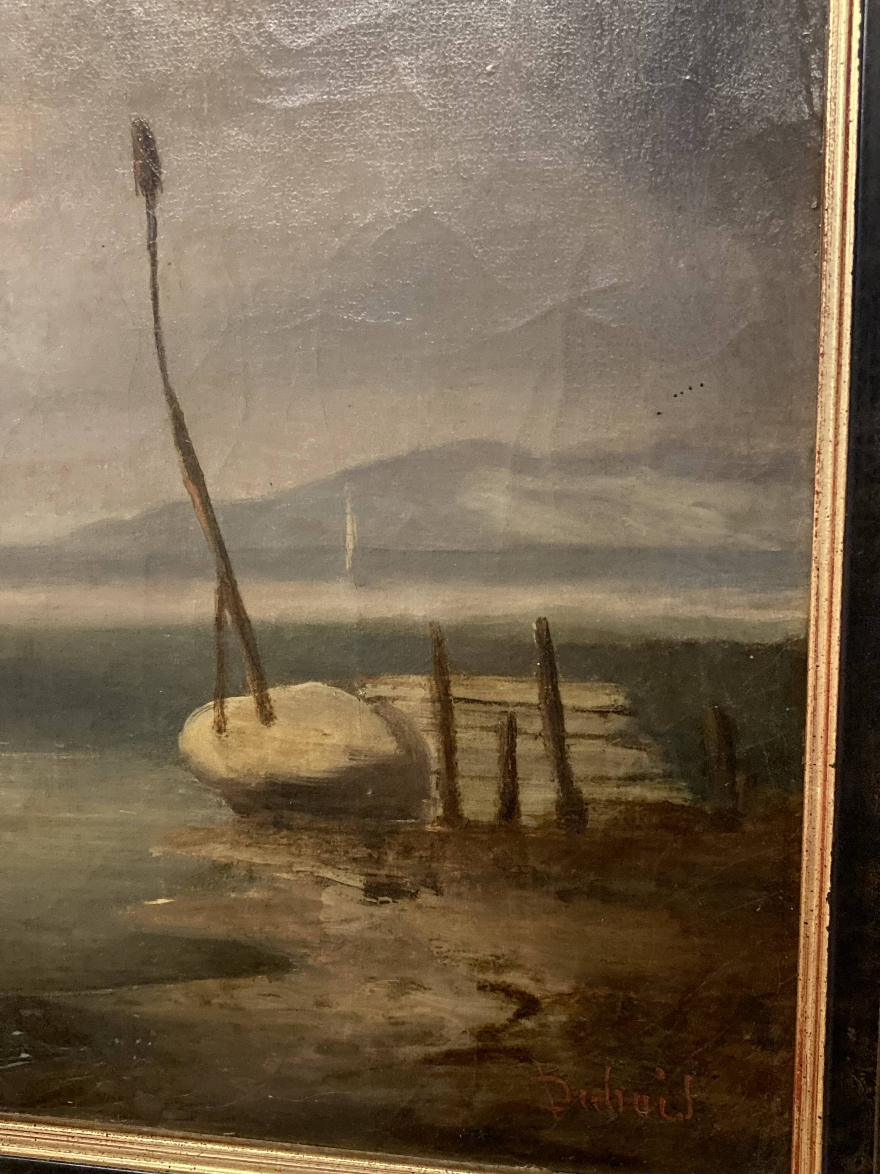 19th century oil on canvas, Low Tide, Framed Seascape