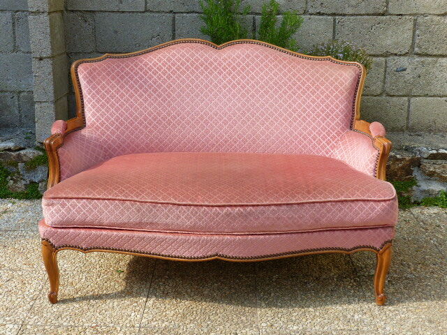 Pink velvet vintage sofa bench