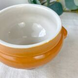 5 vintage Emile Henry lion's head onion soup bowls in ceramic - honey/brown gradient, made in France - traditional elegance