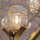 Mid-Century 6-light chandelier in Massive Brass - Iridescent Moulded Glass, Germany 1960s