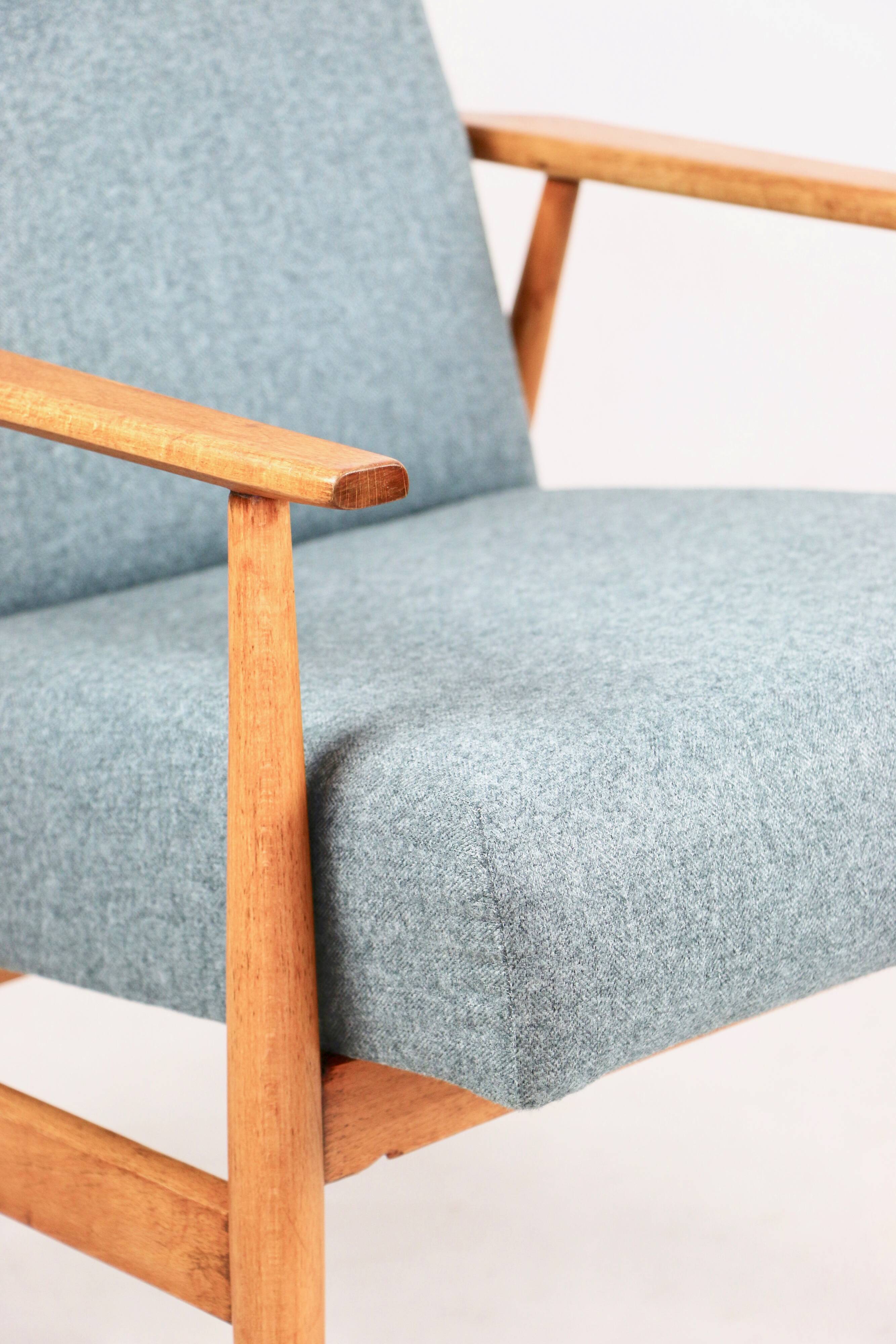 Armchair 'Lis', 1970s turquoise tweed by Henryk Lis - natural beech wood