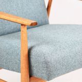 Armchair 'Lis', 1970s turquoise tweed by Henryk Lis - natural beech wood