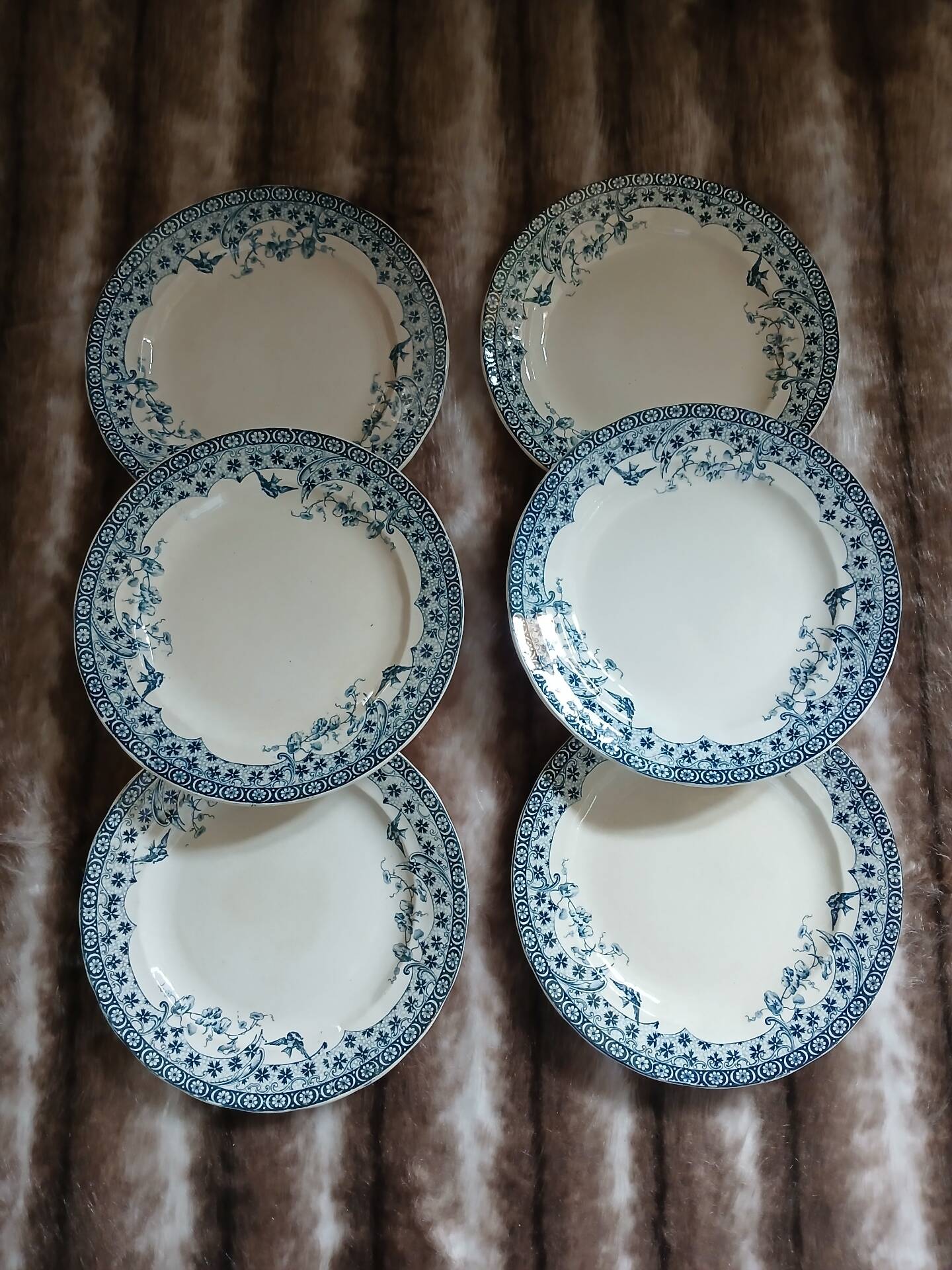 6 antique flat plates in ironstone