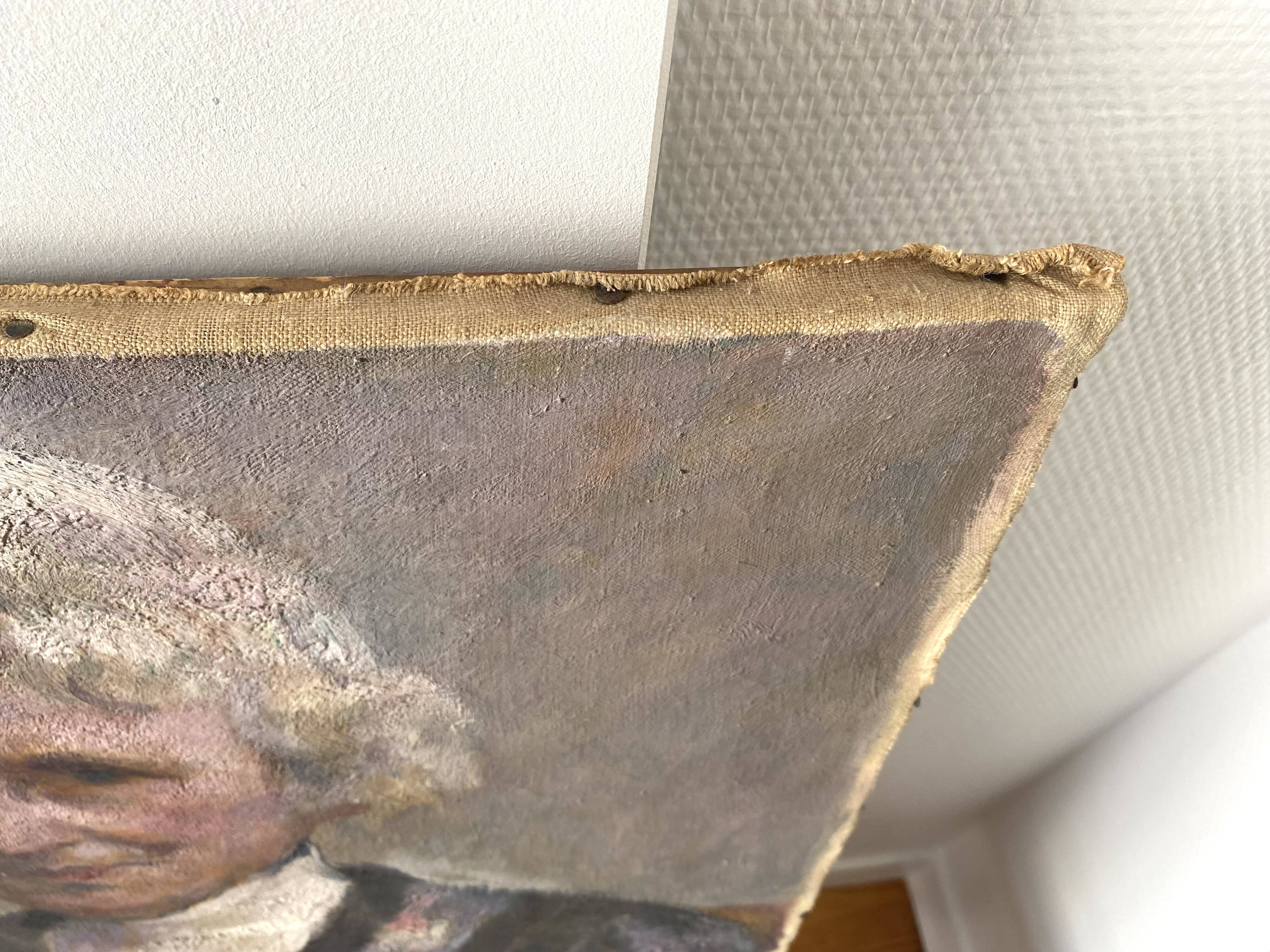 Old portrait signed Fernand Blondin dated 1932, vintage oil on canvas of a woman