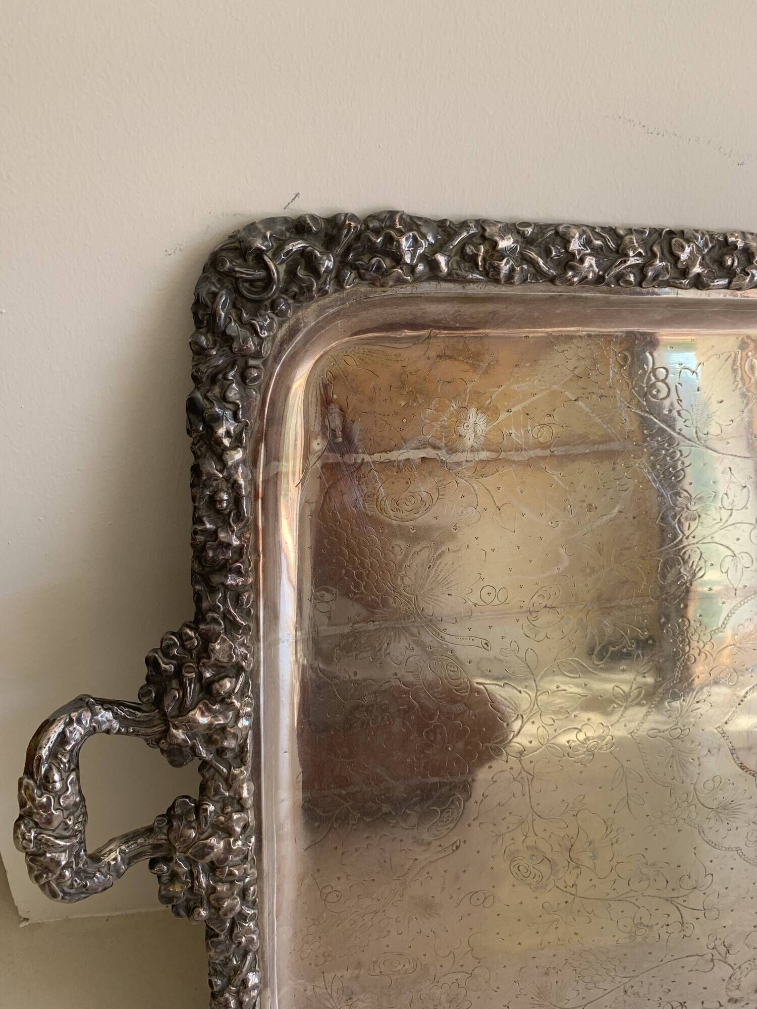 Large silver-plated copper serving tray from the 19th century - 80 x 48 cm