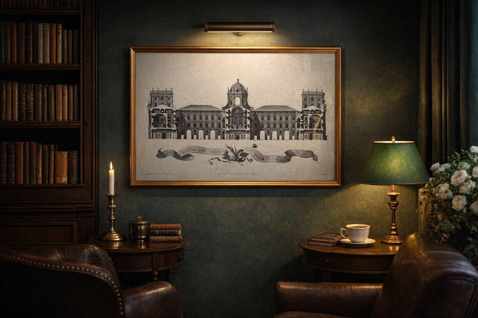 Stampa Vintage Reggia di Caserta Tavola X Vanvitelli Anni '50 69x50 cm