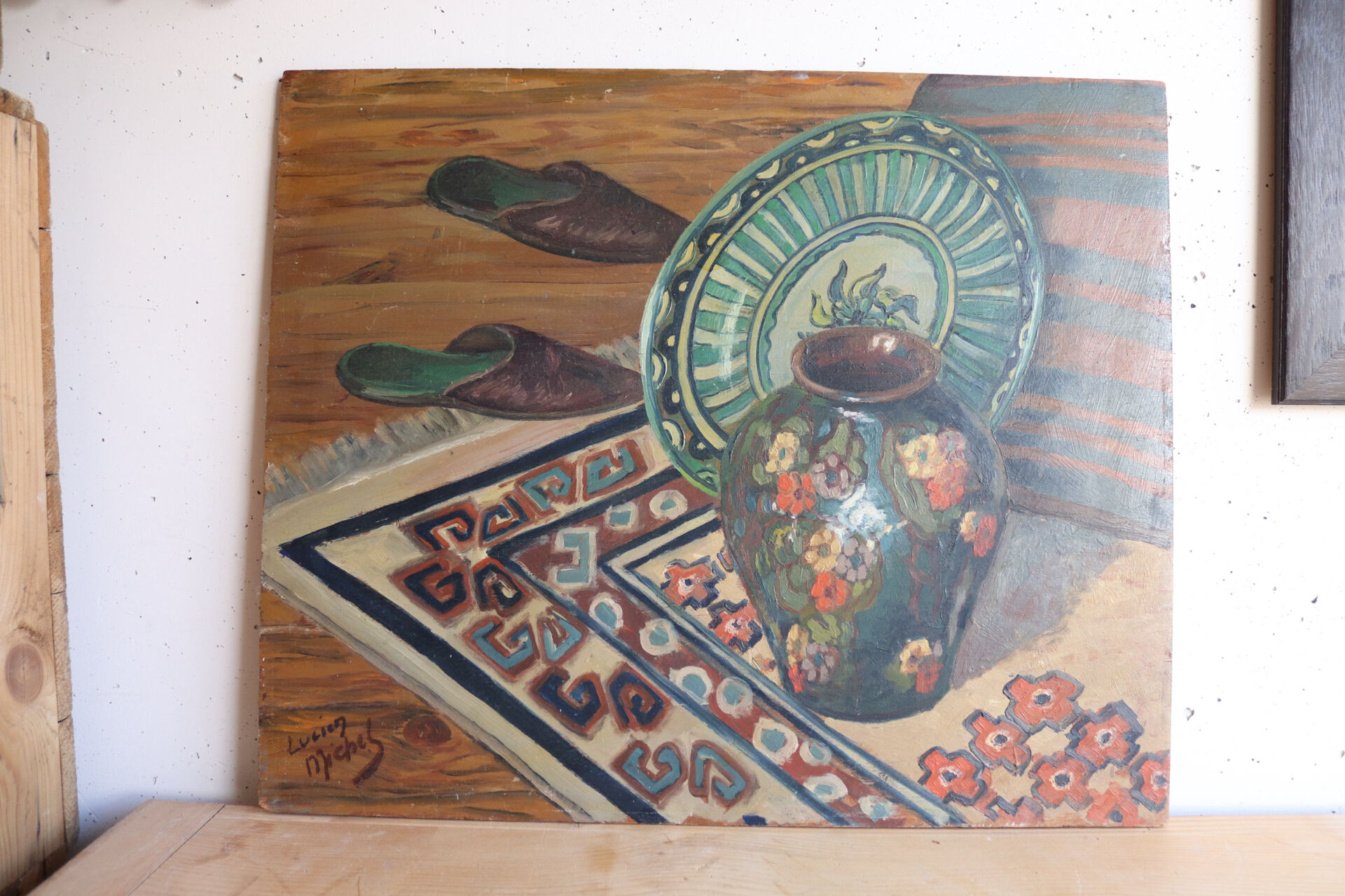 Oil on panel oriental still life