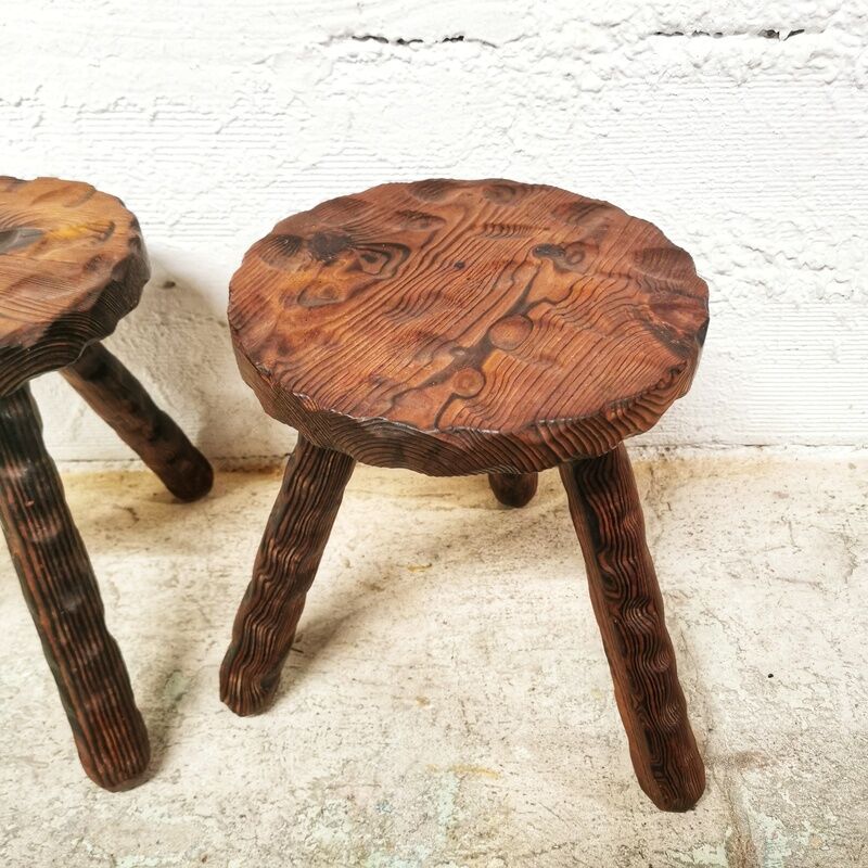 Carved wooden tripod stool