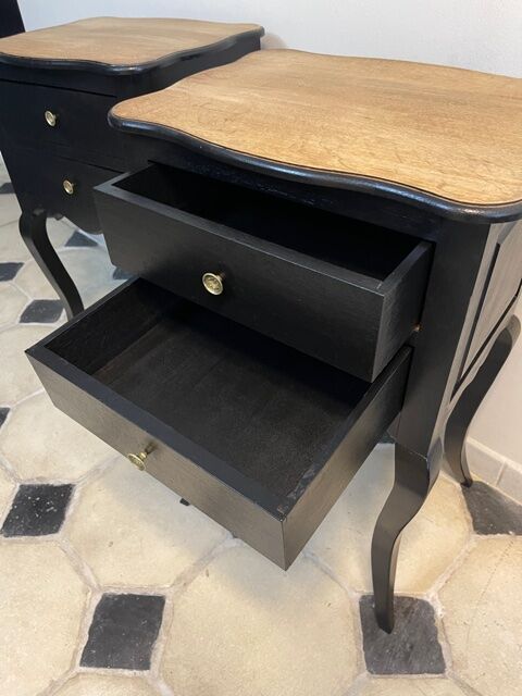 Pair of bedside tables Louis XV style patinated black