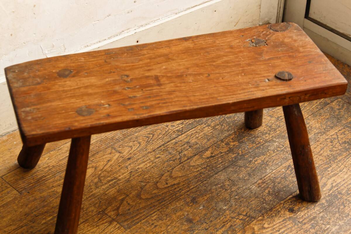 Low solid wood bench, folk art