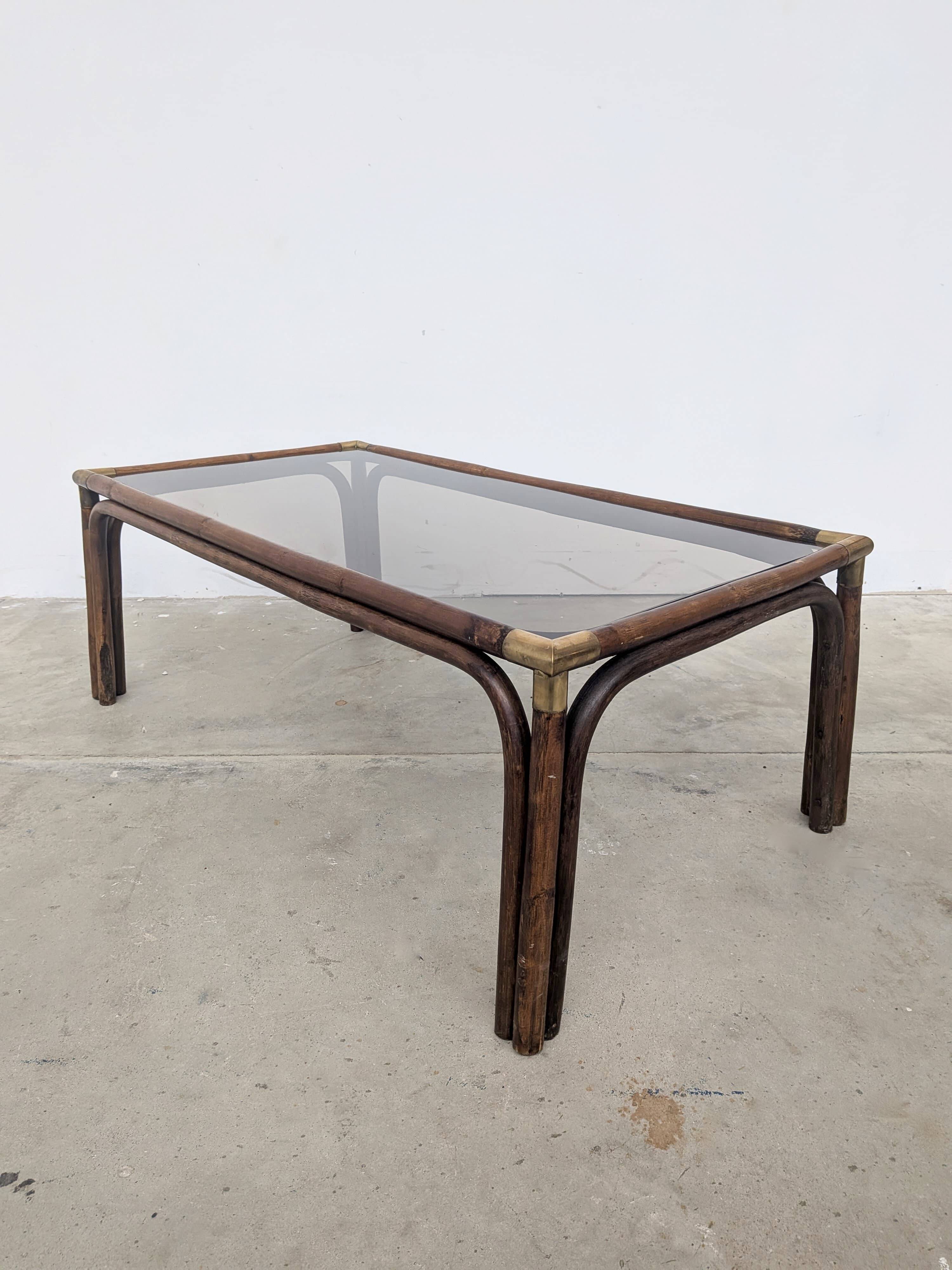 Bamboo and glass coffee table