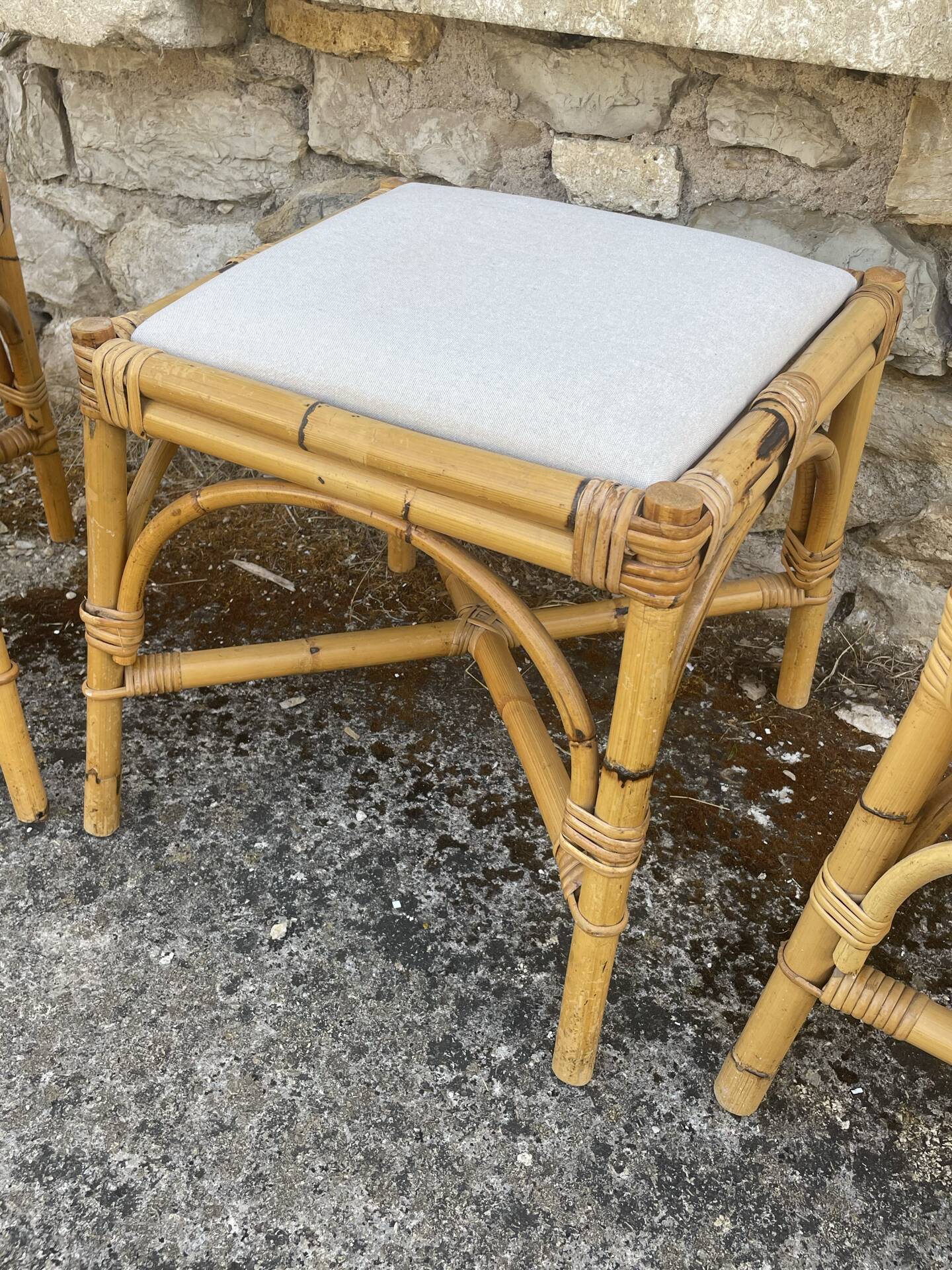 4 tabourets vintage bambou et rotin – années 60/70