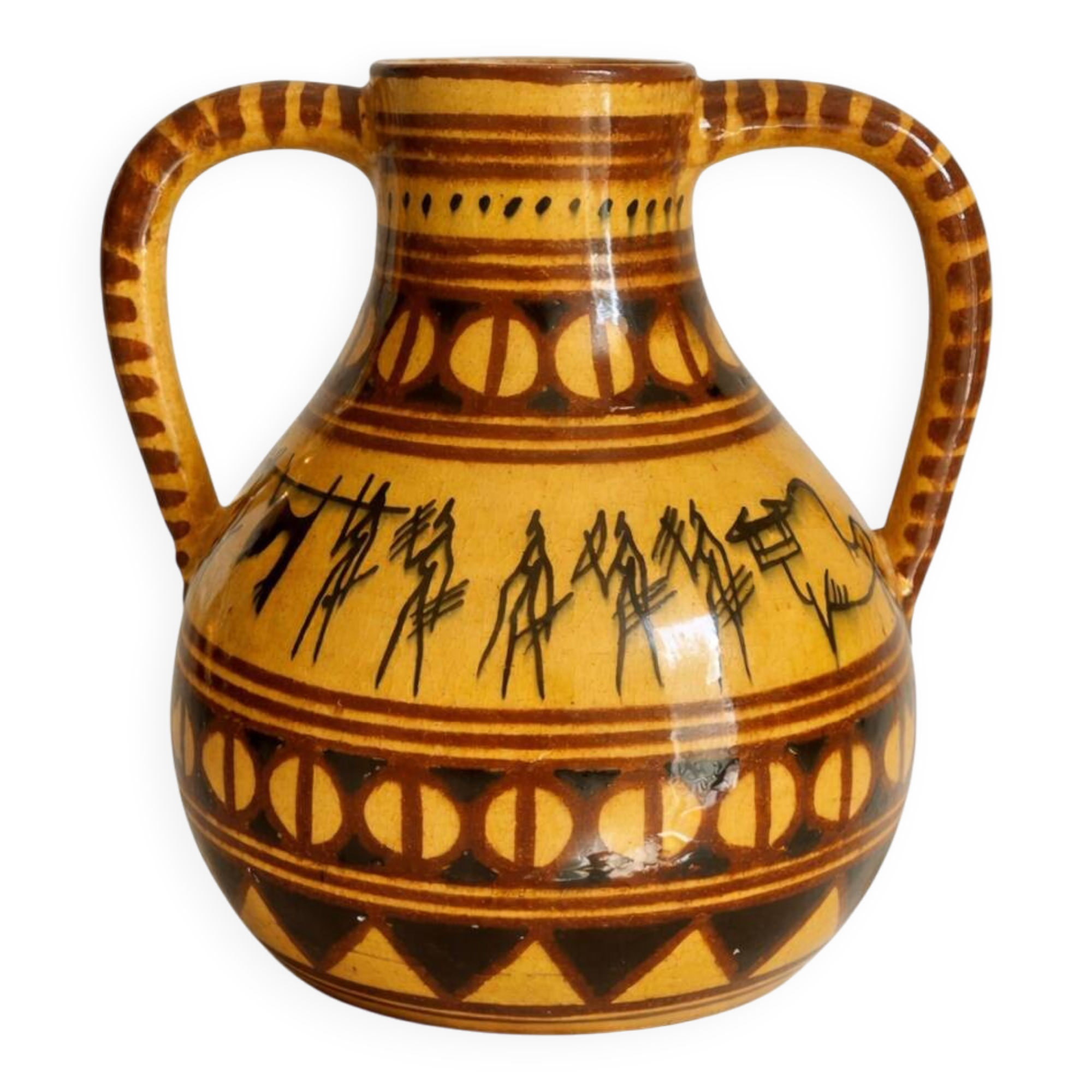 Large vintage ethnic vase with tribal decor