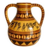 Large vintage ethnic vase with tribal decor