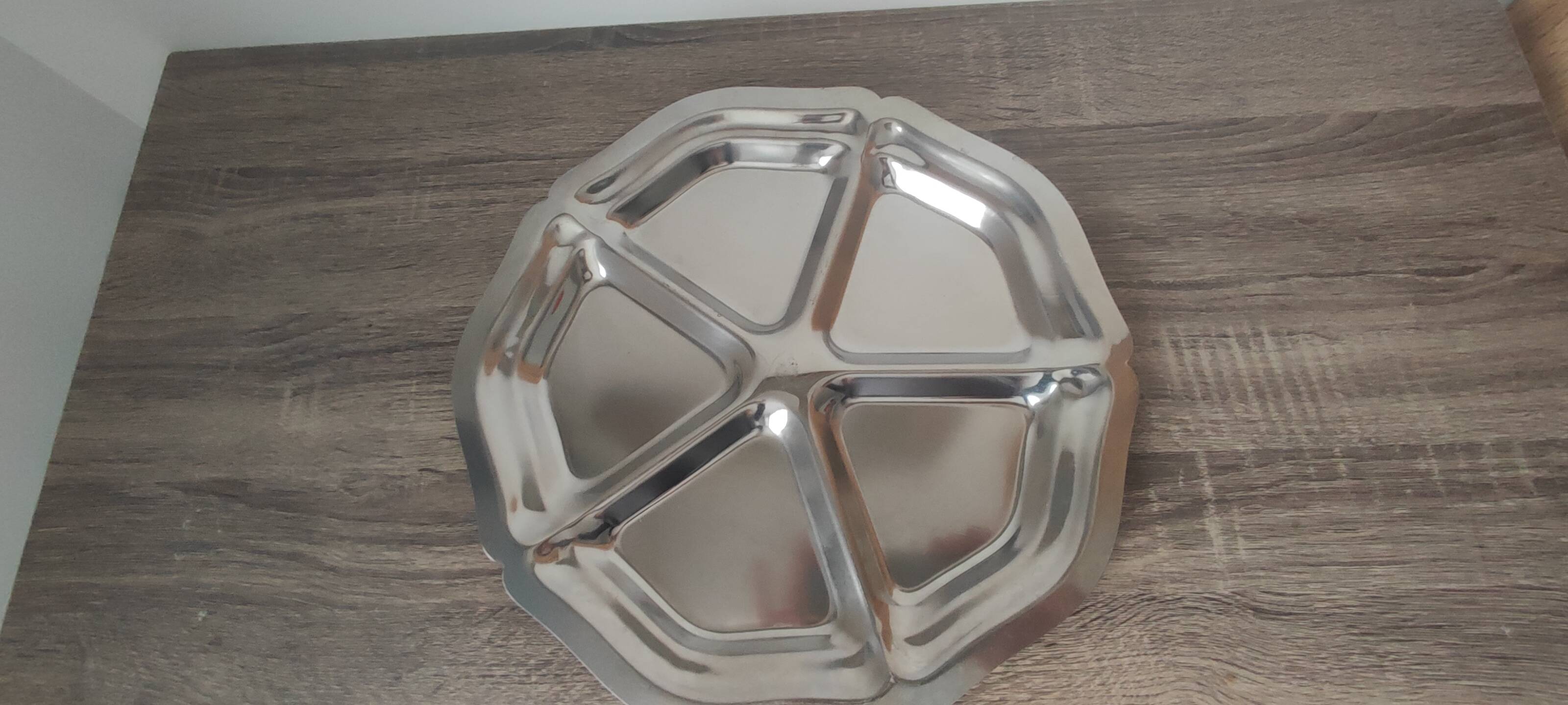 Plateau compartimenté vintage en acier inoxydable